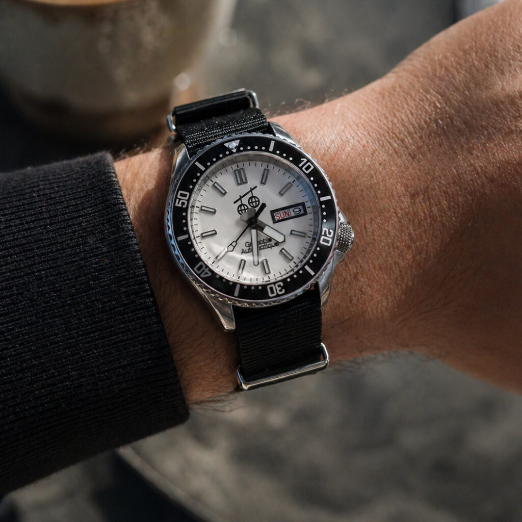 Poignet masculin portant la montre JO24